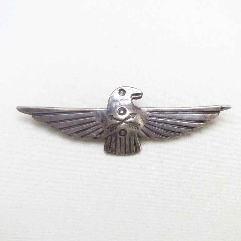 Antique CrossedArrows Stamped Thunderbird Silver Pin c.1930～