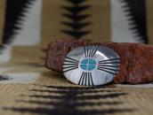 Vtg Navajo/Zuni Stamped Silver Pin w/Turquoise Inlay c.1950～