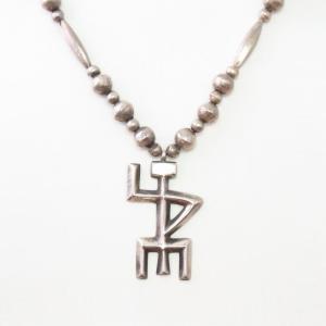 【NAVAJO GUILD】Vtg Silver Bead Necklace w/Cast Yei Top c.1945