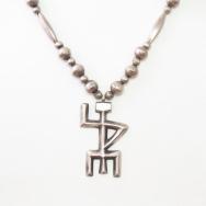 【NAVAJO GUILD】Vtg Silver Bead Necklace w/Cast Yei Top c.1945