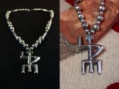 【NAVAJO GUILD】Vtg Silver Bead Necklace w/Cast Yei Top c.1945
