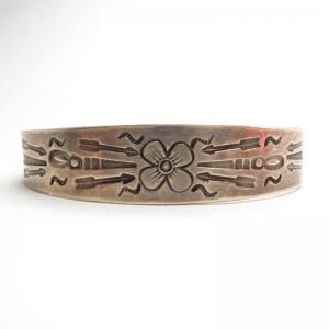 Antique Flower Stamped Silver Small Cuff Bracelet  c.1920