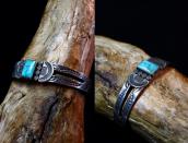 Vtg Navajo Stamped Split Band Cuff w/Sq. Turquoise  c.1940～