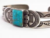 Vtg Navajo Stamped Split Band Cuff w/Sq. Turquoise  c.1940～