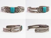 Vtg Navajo Stamped Split Band Cuff w/Sq. Turquoise  c.1940～