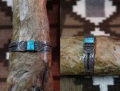 Vtg Navajo Stamped Split Band Cuff w/Sq. Turquoise  c.1940～