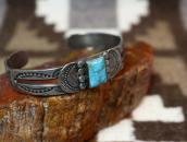 Vtg Navajo Stamped Split Band Cuff w/Sq. Turquoise  c.1940～