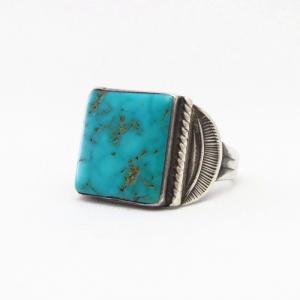 Vtg Navajo Split Shank Silver Ring w/Sq. Turquoise  c.1940～
