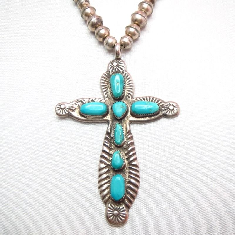 Horace Iule Zuni Vintage Cross Fob Beads Necklace