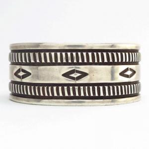 Antique Stamped Heavy IngotSilver Wide Cuff Bracelet c.1930～