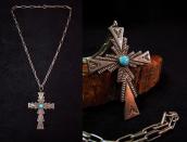 Vintage Handmade Necklace w/Heavy Silver Cross Fob  c.1950