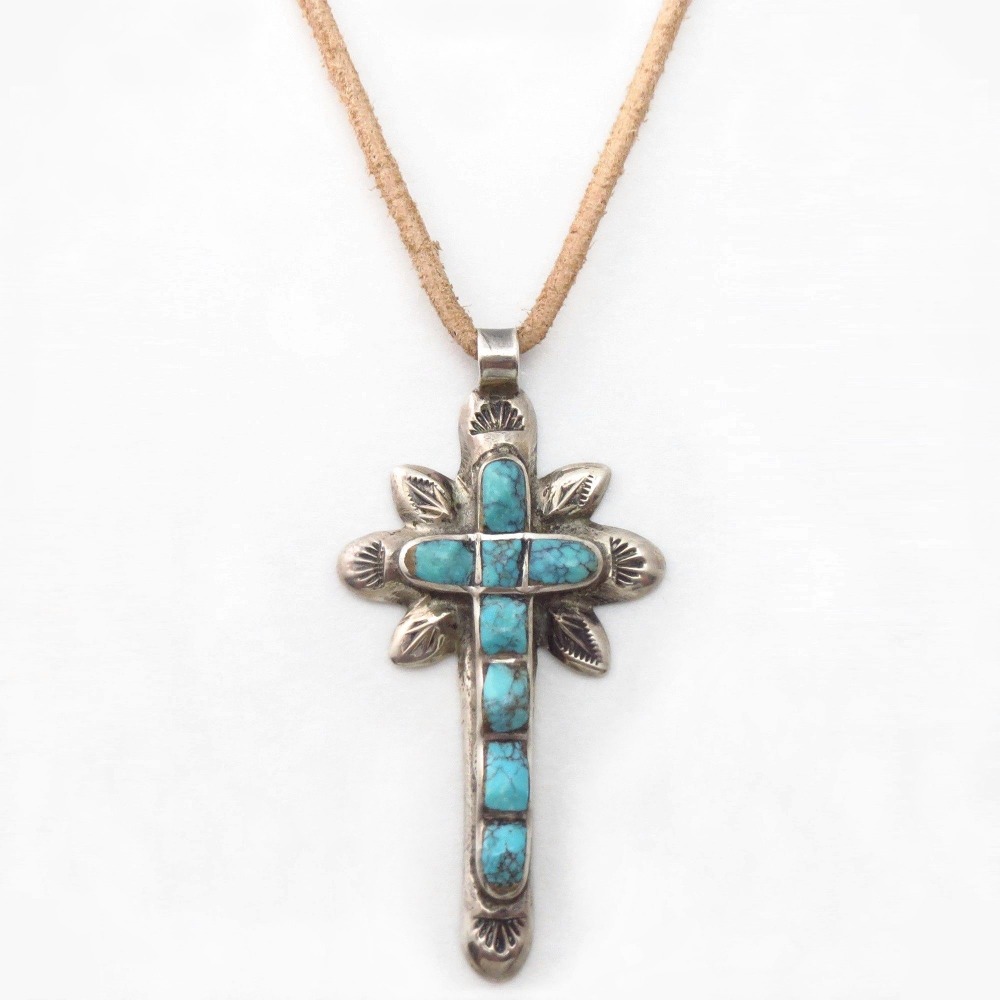 【Juan de Dios】Zuni GemTurquoise Inlay Cross Necklace c.1925～