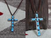 【Horace Iule】Zuni Vtg Cross Fob Necklace w/Turquoise c.1955～