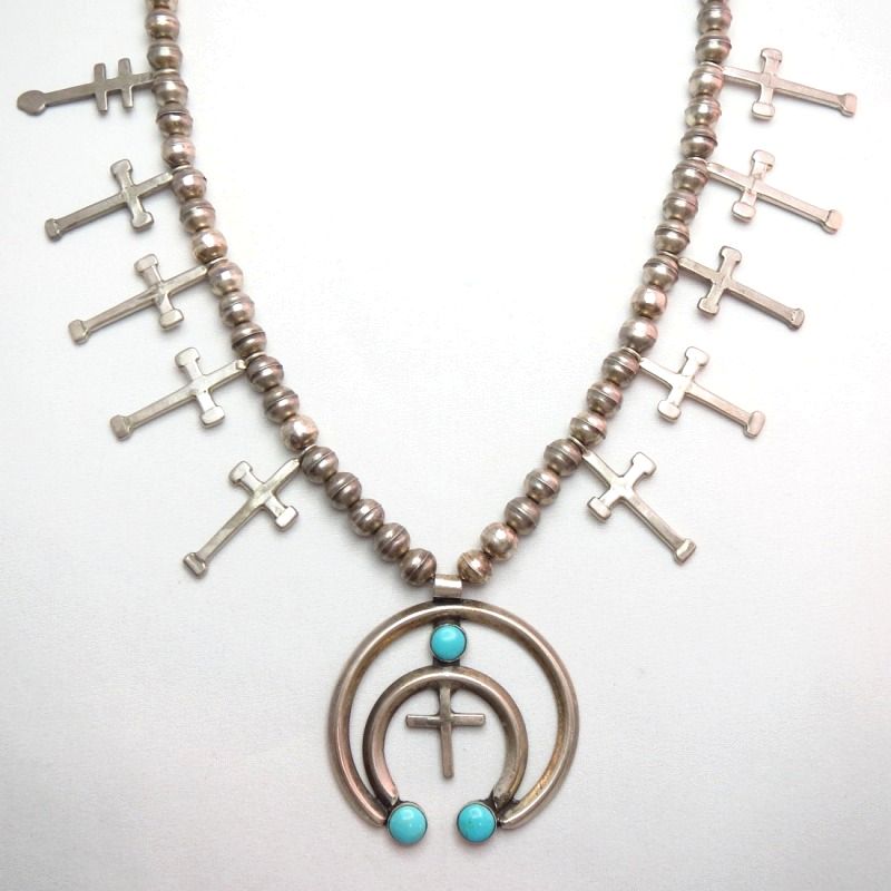 Vintage Cross Charm & Naja Necklace w/3TQ  c.1970