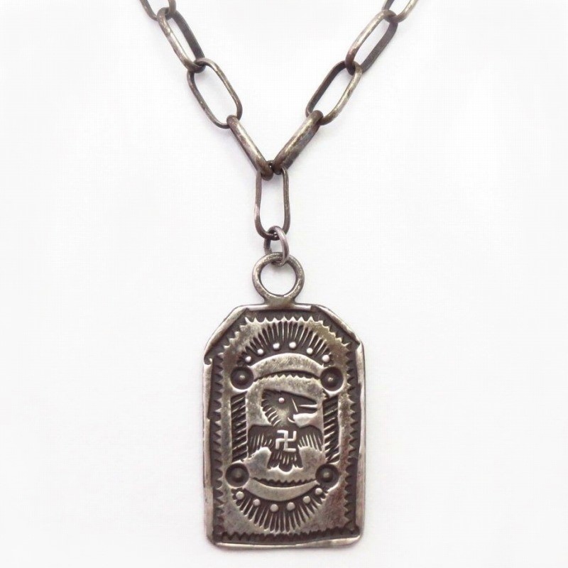 Antique Navajo 卍 T-bird Stamped Tag Pendant Necklace  c.1930