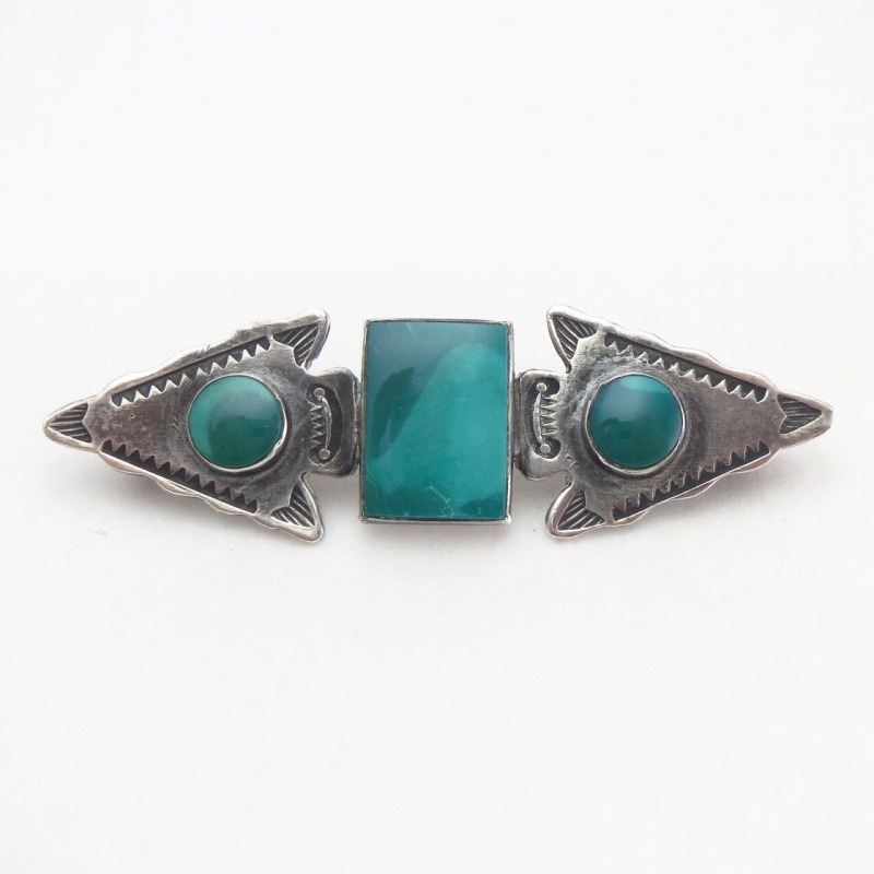 Antique Two Arrowheads & Green Turquoise Pin Brooch  c.1935～