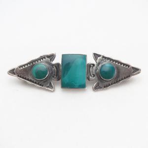 Antique Two Arrowheads & Green Turquoise Pin Brooch  c.1935～