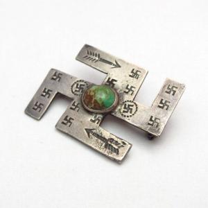 Antique 卍 Shape 卍 Stamped Silver Pin w/TQ  c.1920