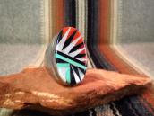 Old Zuni Indian Head Channel Inlay Men's Seal Ring  c.1970～
