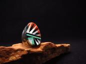 Old Zuni Indian Head Channel Inlay Men's Seal Ring  c.1970～