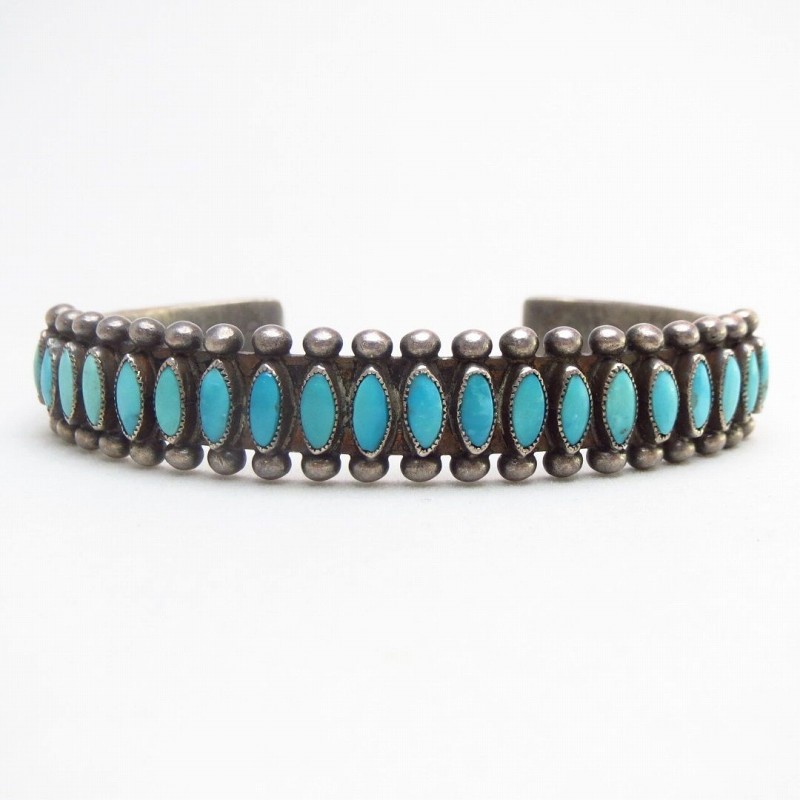 Vintage Zuni 20 Turquoise Row Silver Cuff Bracelet  c.1950～