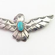 Atq Big Thunderbird Arrows Stamped Silver Pin w/TQ  c.1930～　