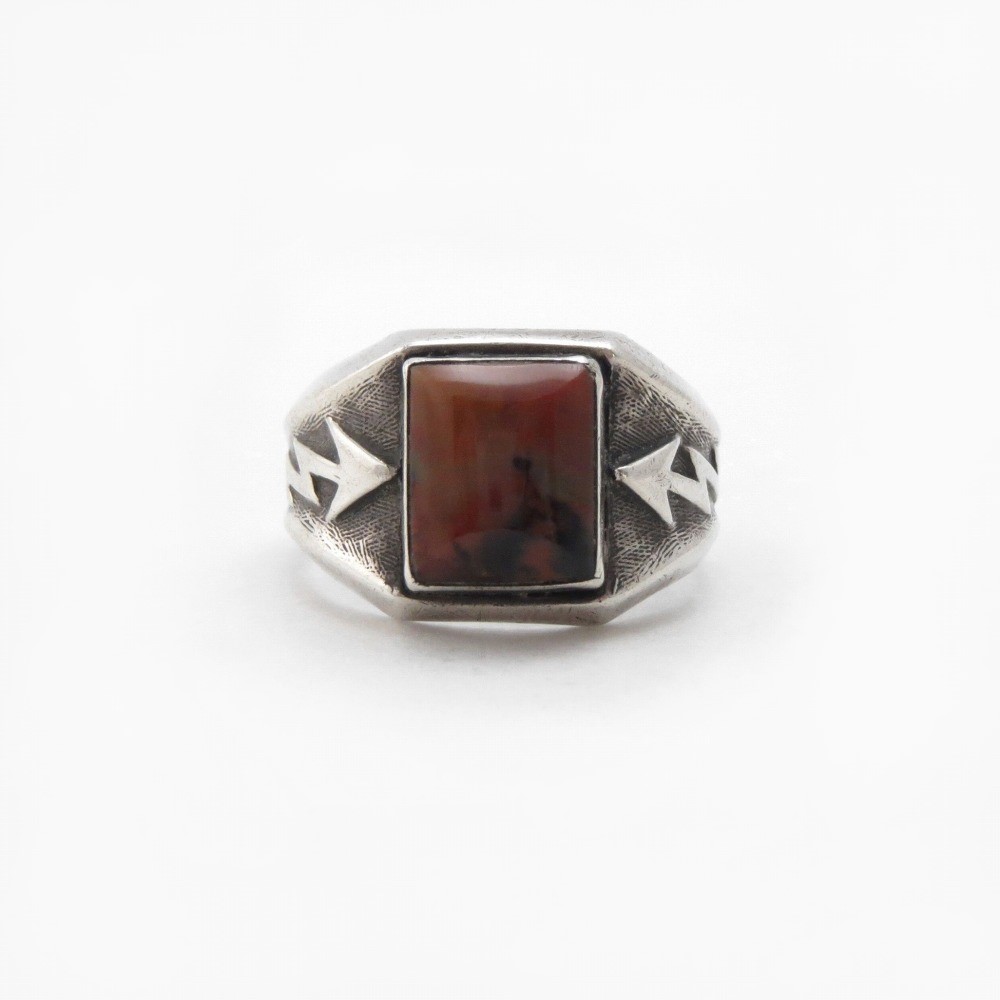 【BELL TRADING POST】Silver Ring w/Rect. PetrifiedWood c.1950～