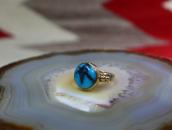 Vtg Navajo 14KGold Ring w/Hi-Grade Persian Turquoise c.1970～