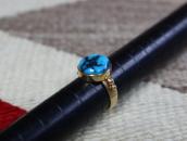 Vtg Navajo 14KGold Ring w/Hi-Grade Persian Turquoise c.1970～