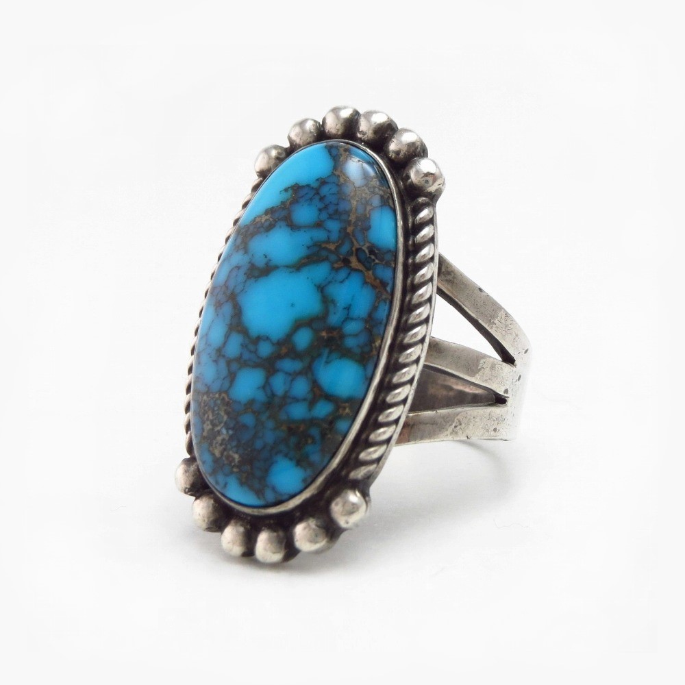 Vintage Navajo Split Shank Ring w/Hi-Grade Turquoise c.1950～