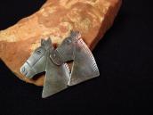 Antique Navajo Horse Heads Stamped Silver Pin Brooch c.1930～