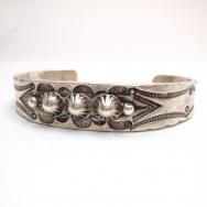 Antique Shell Repoused Ingot Silver Cuff Bracelet  c.1930