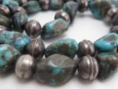 Vtg Single Strand Turquoise & Silver Bead Necklace  c.1965～
