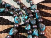 Vtg Single Strand Turquoise & Silver Bead Necklace  c.1965～