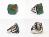 【Ganscraft】Antique Silver Ring w/Sq. Green Turquoise c.1930～