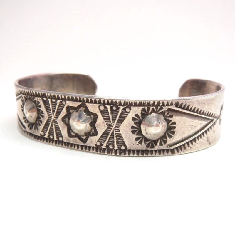 Antique Repoused & Stamped Ingot Silver Cuff Bracelet c.1910