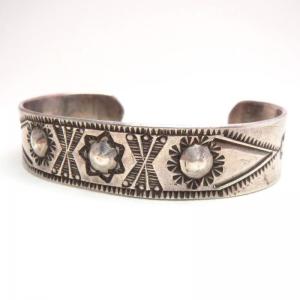 Antique Repoused & Stamped Ingot Silver Cuff Bracelet c.1910