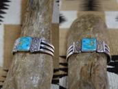 Vtg Navajo Stamped & Filed Cuff w/Sq. Gem Turquoise  c.1950～