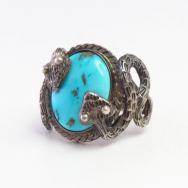 Antique Pueblo or Navajo Snakes Applique Men's Ring  c.1940