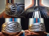 Antique Concho Repoused Stamped Silver Cuff Bracelet  c.1930