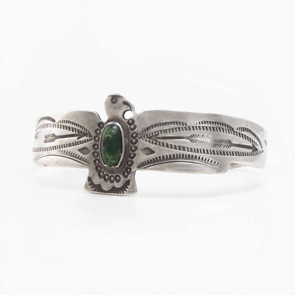 Atq Navajo T-bird Shape Snakes Stamped Silver Cuff c.1930～