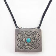 Antique Navajo Stamped Silver Pill Box Top Necklace  c.1930～