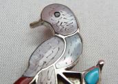 Eva Etsate Zuni Inlay Pink Bird Pin & Pendant