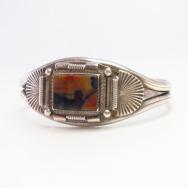 Vintage Double Half-Round Wires Cuff w/PetrifiedWood  c.1950