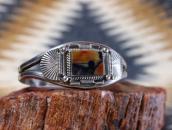 Vintage Double Half-Round Wires Cuff w/PetrifiedWood  c.1950