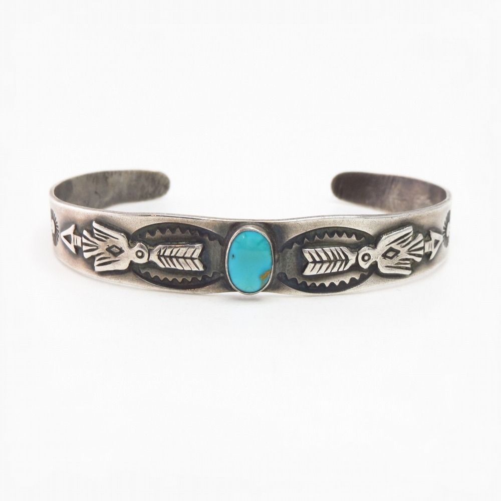 Atq T-bird & Arrow Repoused Silver Cuff w/Turquoise  c.1935～