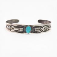 Atq T-bird & Arrow Repoused Silver Cuff w/Turquoise  c.1935～