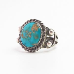 Antique Navajo or Pueblo SplitShank Silver Ring w/TQ c.1940～