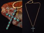 Vtg Zuni Eleven Turquoise & Silver Cross Fob Necklace c.1960