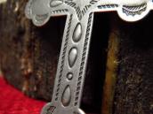 Vtg 【BELL TRADING】 Silver Cross Fob Necklace w/Beads  c.1940